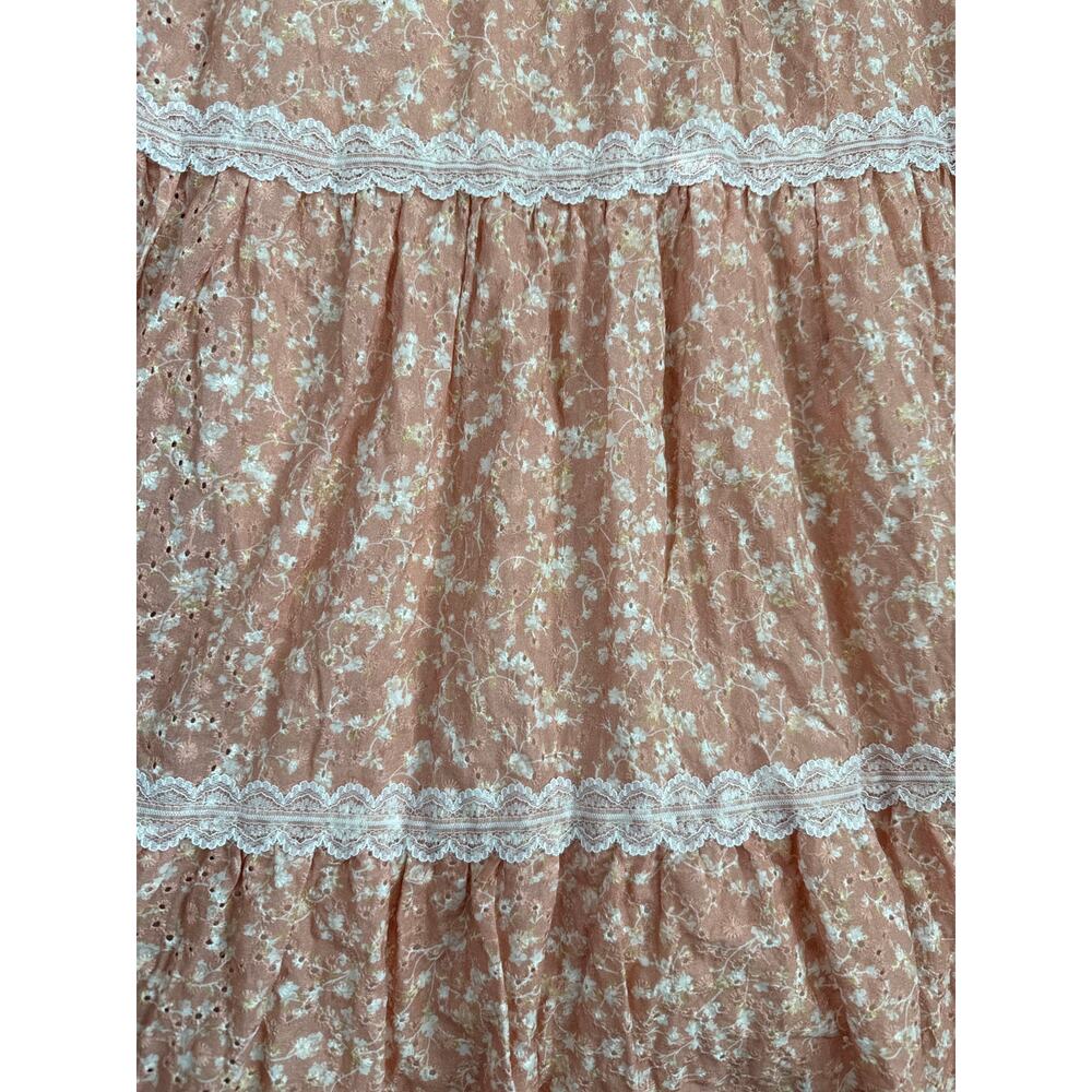 Aura Floral Eyelet Lace Sleeveless Tiered Maxi Dress Pink Pockets Size XS - Picture 6 of 11